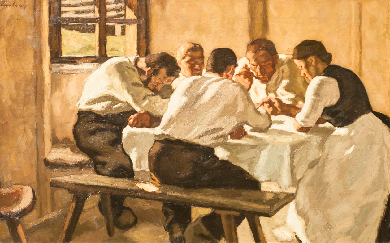 午餐，c.1910（布面油画） 作者 阿尔宾·艾格·林茨