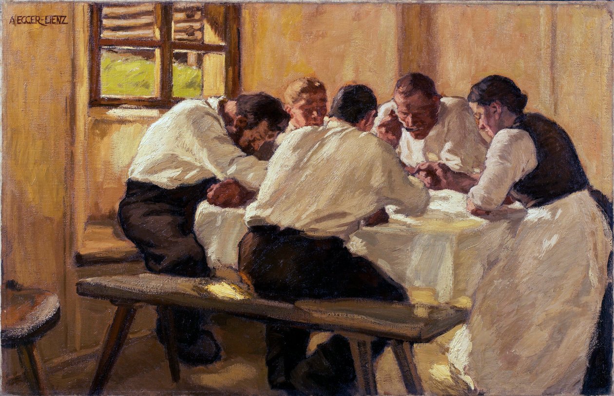 Repas，la soupe（版本 2）（午餐（汤，版本 II） 阿尔宾-埃格尔-连茨（1868-1926 年）的画作，布面油画 作者 阿尔宾·艾格·林茨