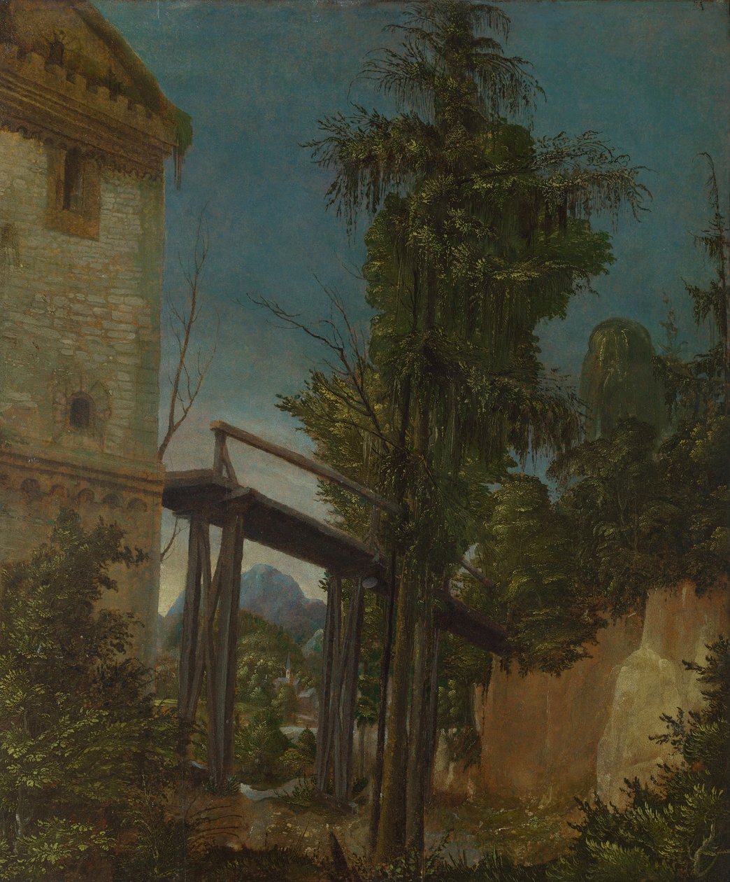 与人行桥的风景，c.1518-20 作者 阿尔布雷希特·阿尔特多夫（Albrecht Altdorfer）