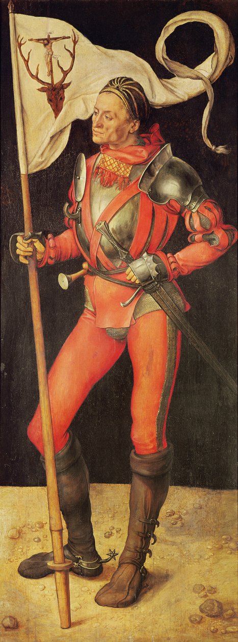 Lukas Paumgartner被描绘为圣尤斯塔斯，Paumgartner Altarpiece的右侧小组，c.1500（面板上的蛋彩画）（另见495745） 作者 阿尔布雷希特丢勒