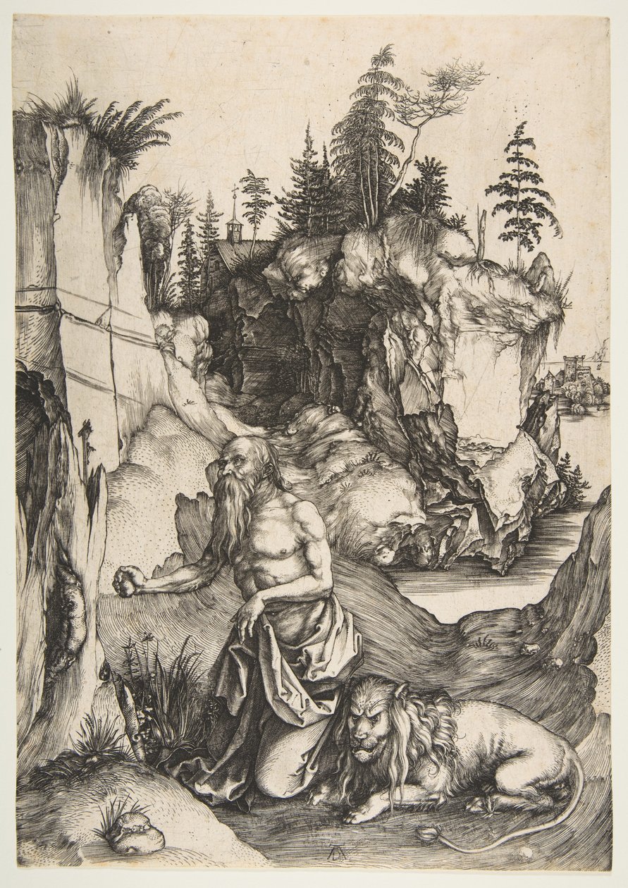 St Jerome Penitent在荒野中 作者 阿尔布雷希特丢勒