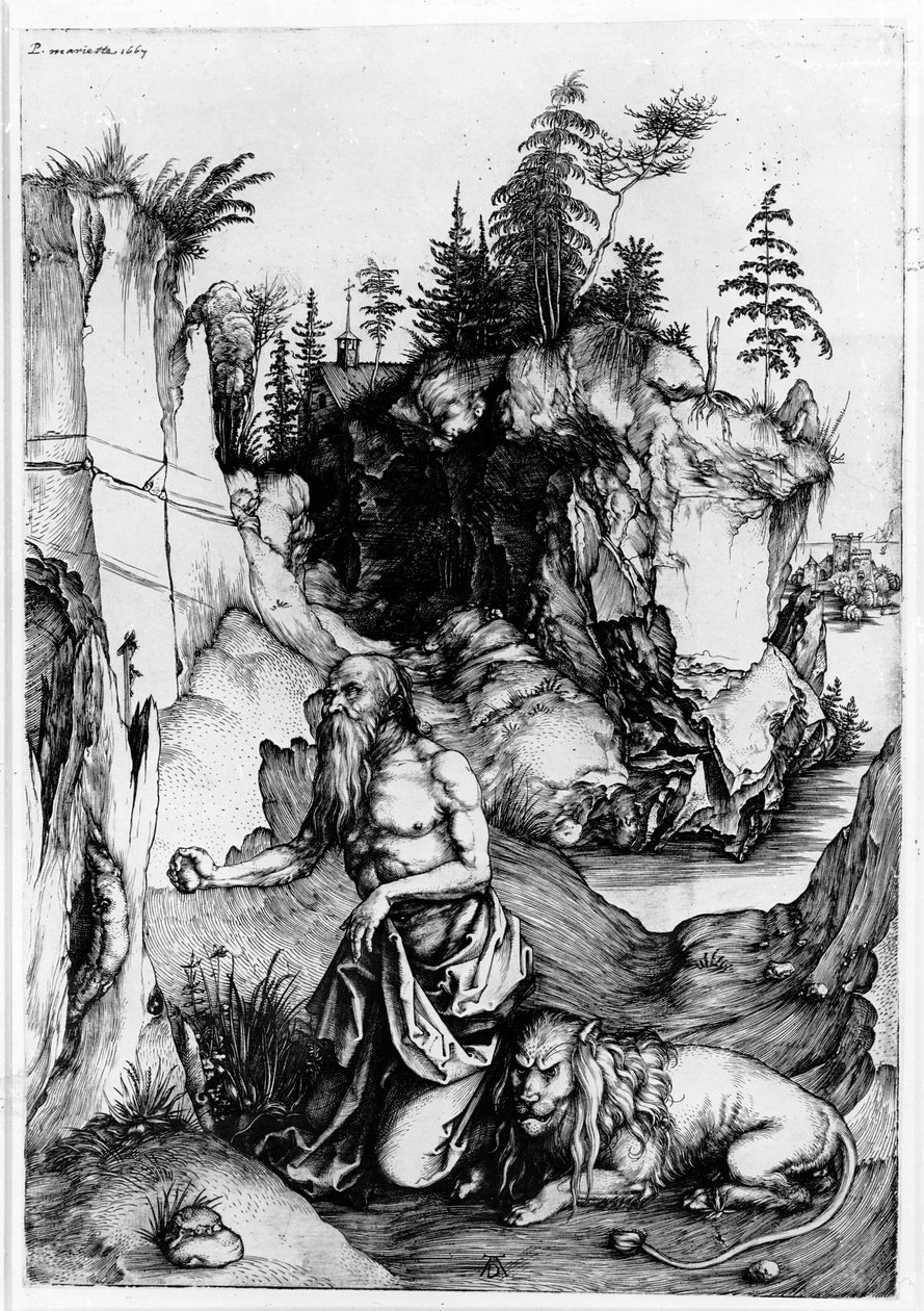 圣杰罗姆在荒野中，c.1496 作者 阿尔布雷希特丢勒