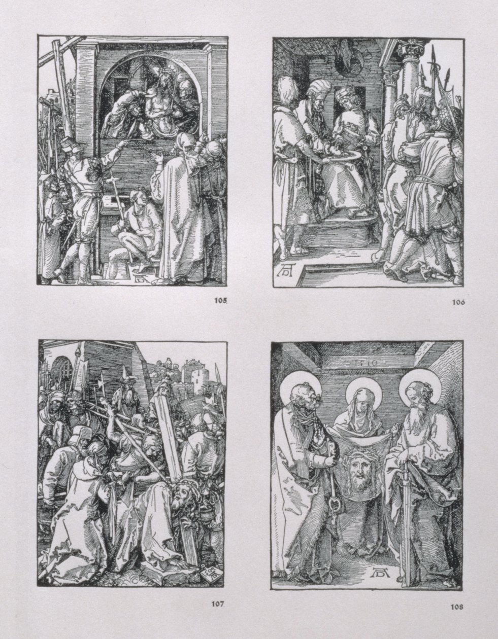 &39;小激情&39;系列（顺时针）：Ecce Homo;彼拉多洗手;基督承担十字架;圣维罗尼卡与SS之间的Sudarium。彼得和保罗，1510年，酒吧。 1511 作者 阿尔布雷希特丢勒