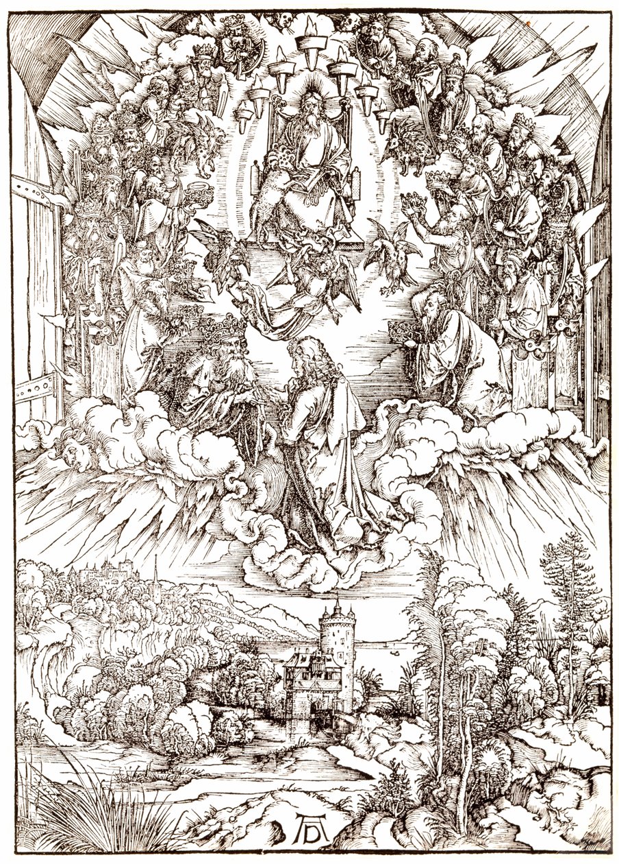 圣灵在上帝和长老面前，来自启示录，c.1496-98 作者 阿尔布雷希特丢勒
