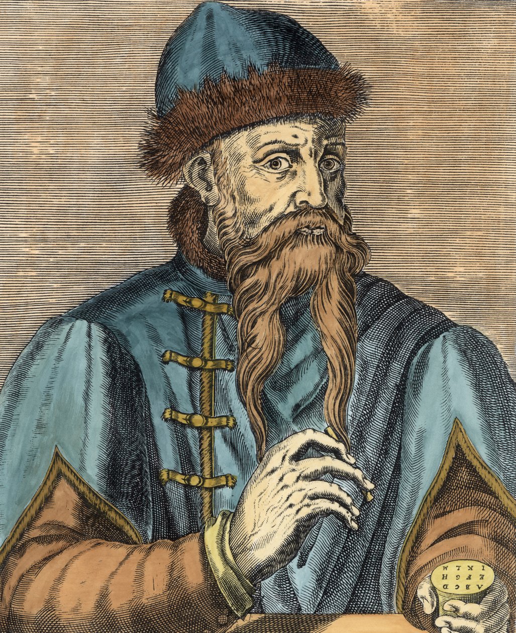 Johannes Gutenberg的肖像（约1400-68）（后来着色） 作者 阿尔布雷希特·门茨