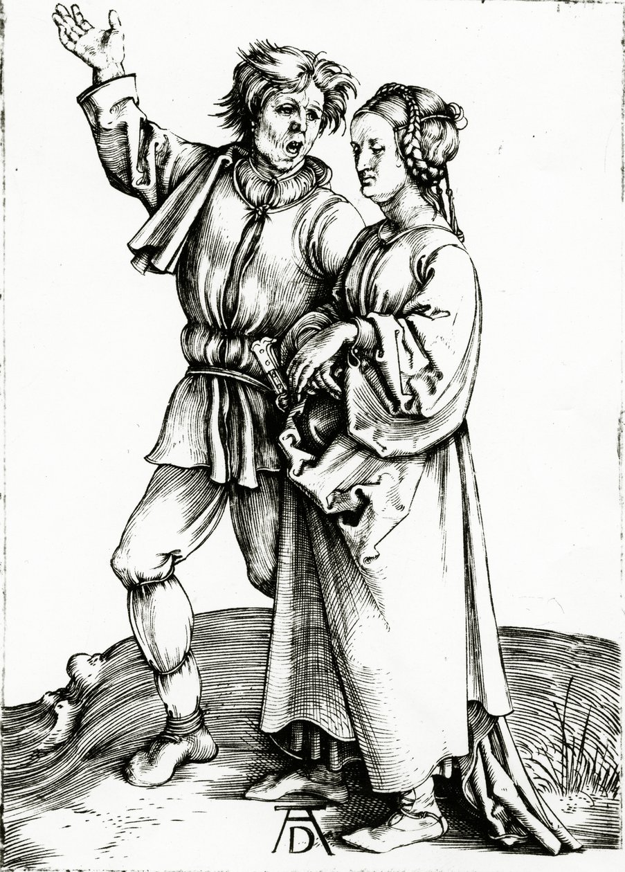 一对乡村夫妇，由约翰内斯-维里克斯雕刻，约1565年（雕刻）。 作者 Albrecht（之后）Durer或Duerer