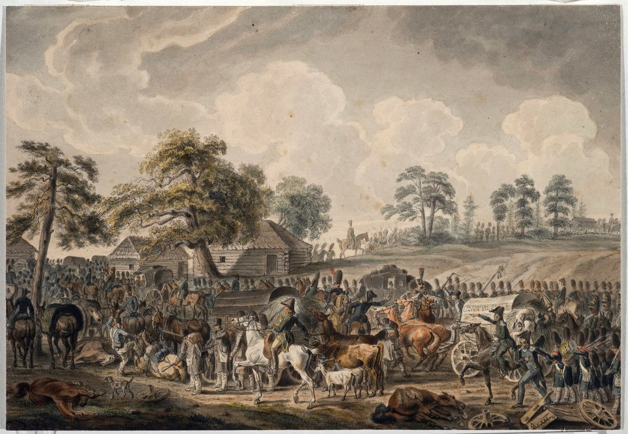 La Grande Armee traverse le fleuve Daugava (ou Dvina occidentale) le 24 juillet 1812（法国军队于 1812 年 7 月 24 日渡过道加瓦河 作者 阿尔布雷希特·亚当