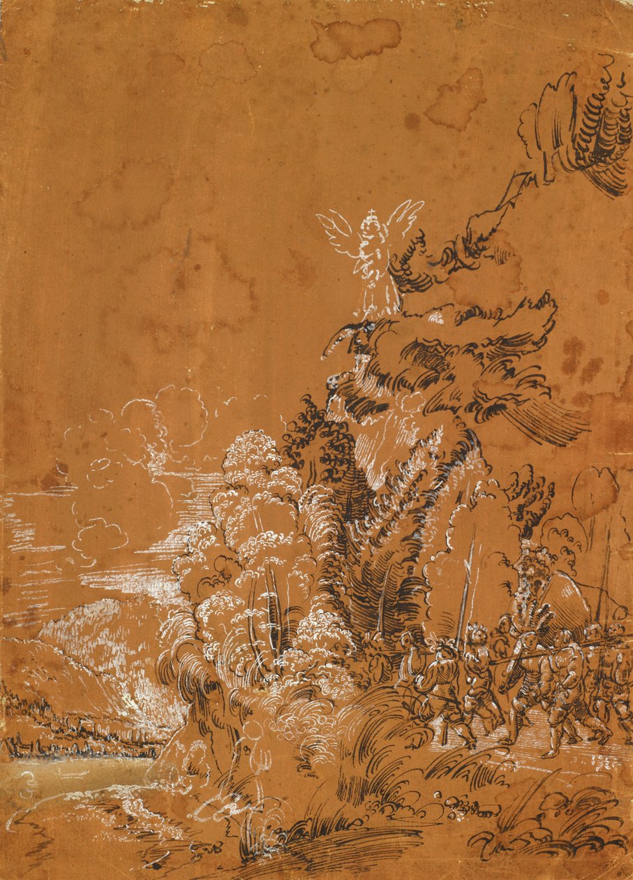 与天使和雇佣兵的森林风景 作者 阿尔布雷希特·阿尔特多夫（Albrecht Altdorfer）