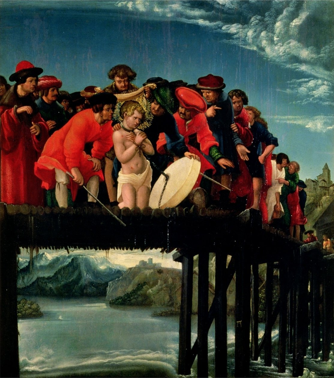 德语：Brückensturz des hl. 圣弗洛里安的殉难 作者 阿尔布雷希特·阿尔特多夫（Albrecht Altdorfer）