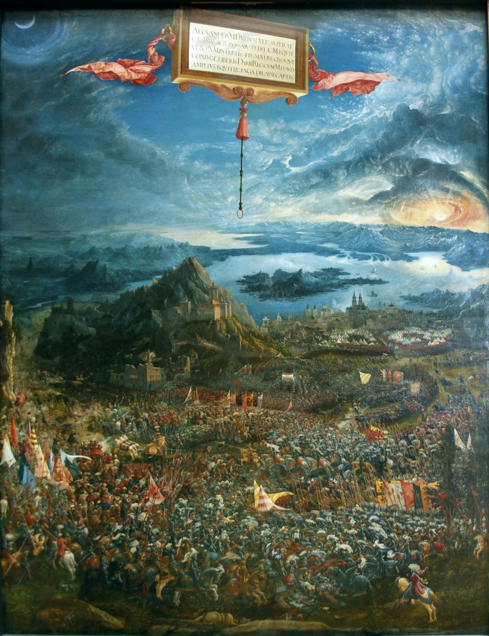 德语：Historienzyklus: Alexanderschlacht (Schlacht bei Issus) 亚历山大在伊苏斯之战 作者 阿尔布雷希特·阿尔特多夫（Albrecht Altdorfer）