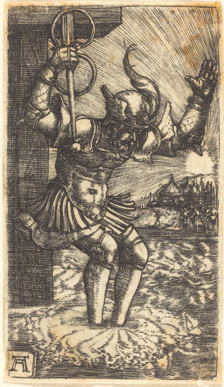 霍雷肖-科克莱斯跃入台伯河 作者 阿尔布雷希特·阿尔特多夫（Albrecht Altdorfer）
