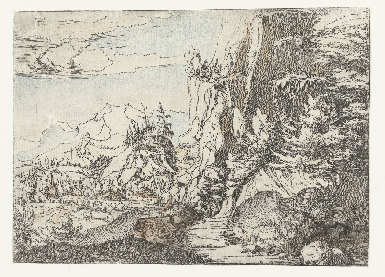 有暗色岩壁的风景 作者 阿尔布雷希特·阿尔特多夫（Albrecht Altdorfer）