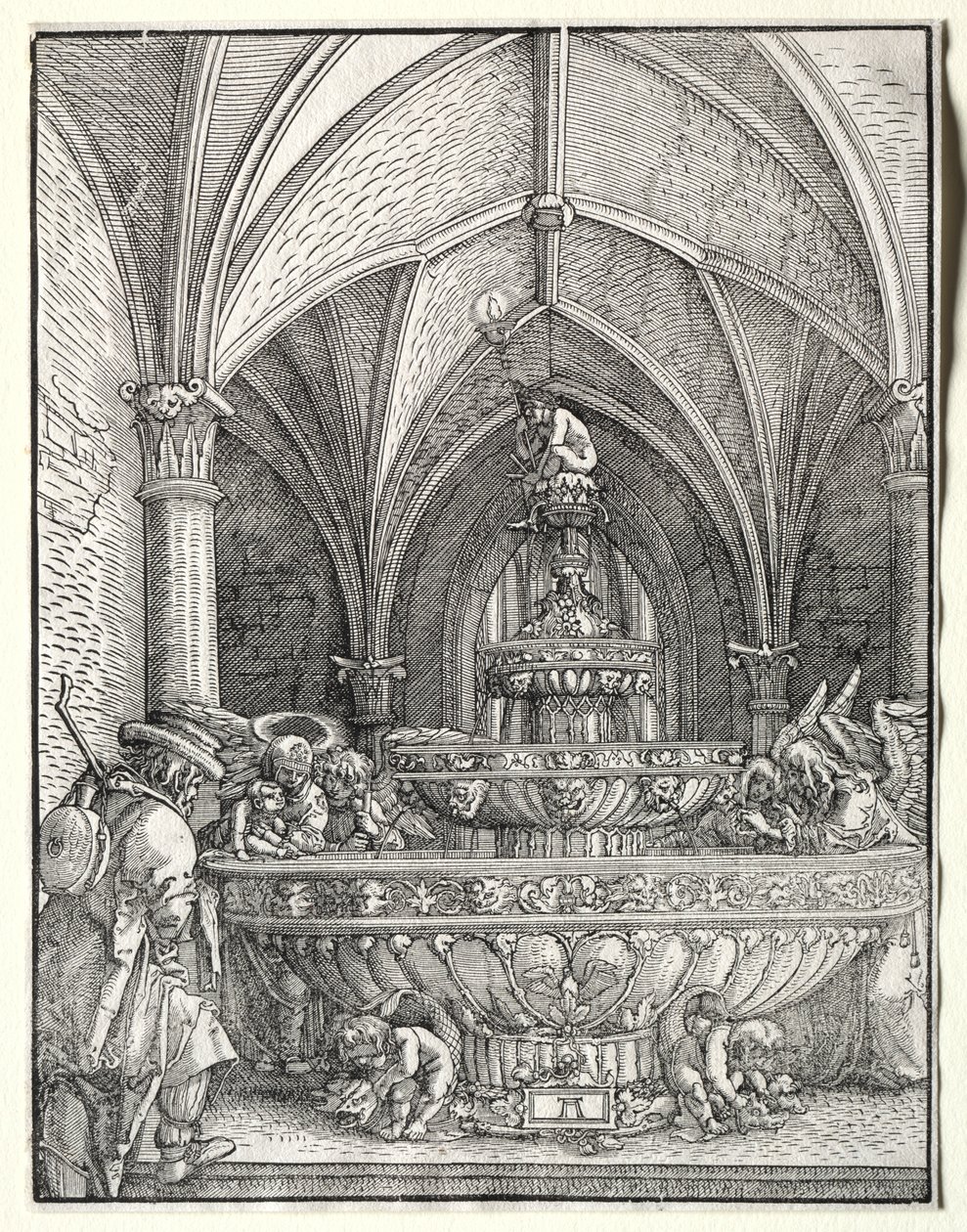 在喷泉旁飞往埃及的神圣家族c。 1520。 作者 阿尔布雷希特·阿尔特多夫（Albrecht Altdorfer）