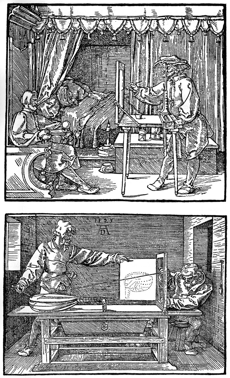 将三维物体转换为二维图形的设备，1525年，1936年 作者 阿尔布雷希特丢勒
