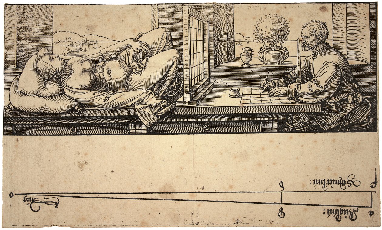 艺术家用透视装置绘制裸体，1538年 作者 阿尔布雷希特丢勒