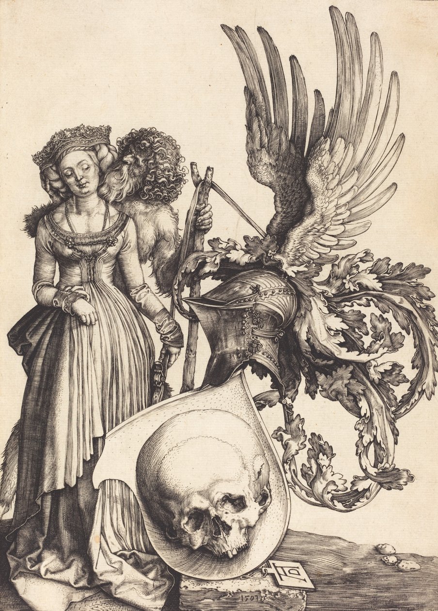 带有骷髅头的盾形纹章，1503年。 作者 阿尔布雷希特丢勒