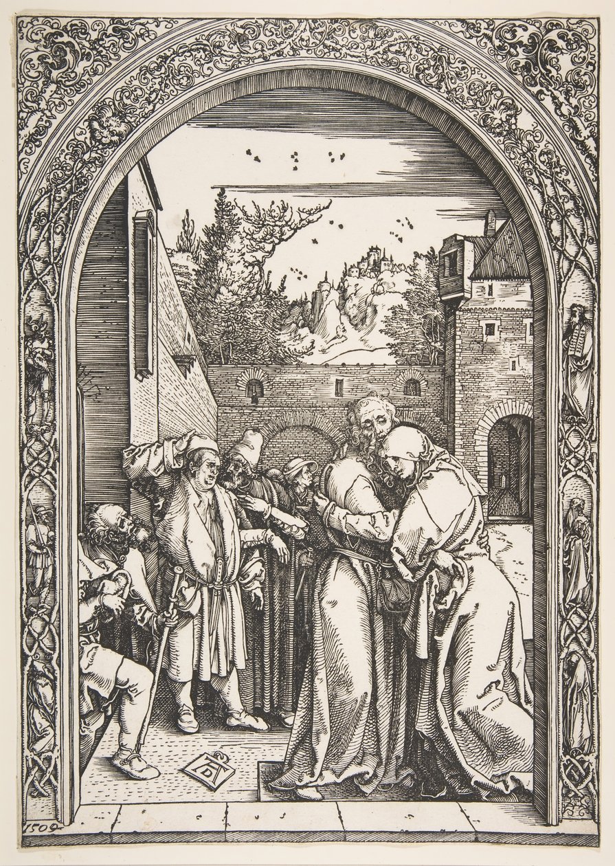约阿希姆（Joachim）和安娜（Anna）在金门大桥（Golden Gate），摘自《处女生活》（The Life of the Virgin），1504年。 作者 阿尔布雷希特丢勒
