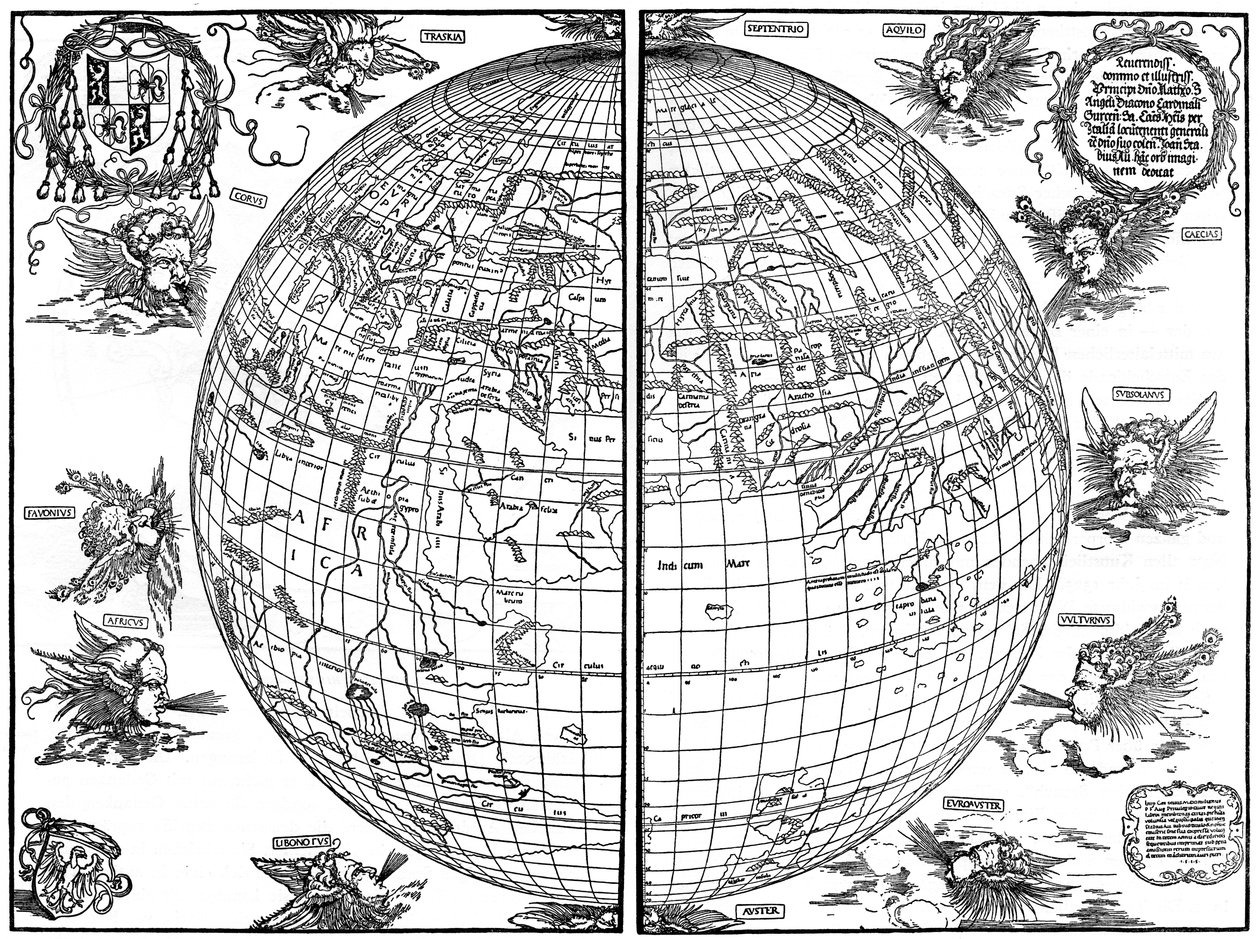 约翰内斯·斯塔比乌斯（Johannes Stabius）的世界地图，1515年，1936年 作者 阿尔布雷希特丢勒