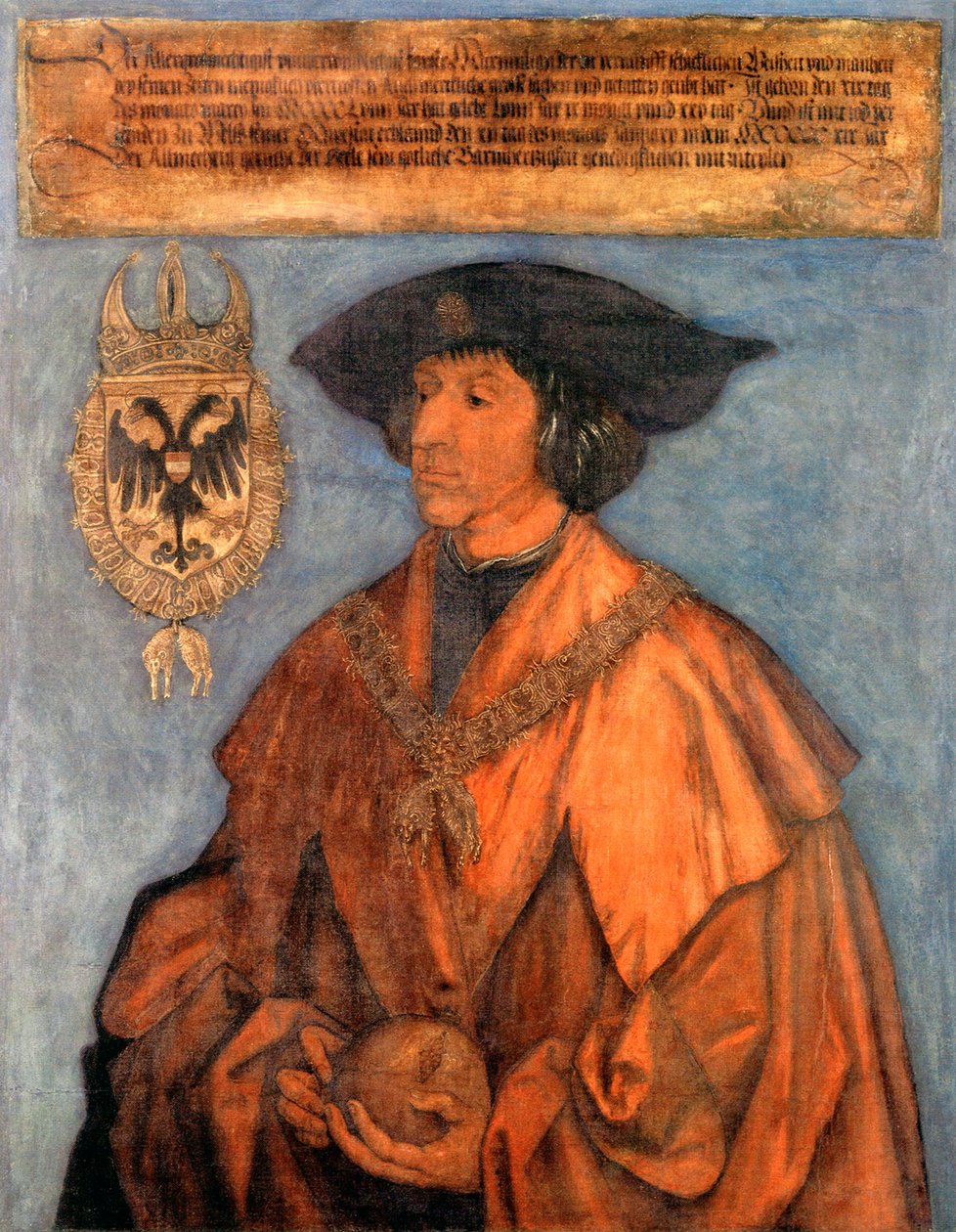 马克西米利安一世皇帝的肖像1459-1519，c。 1512 作者 阿尔布雷希特丢勒