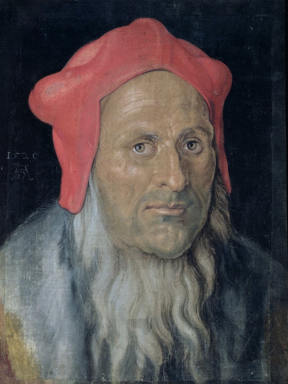 一个有胡子的人的画象一顶红色帽子的，1520年 作者 阿尔布雷希特丢勒