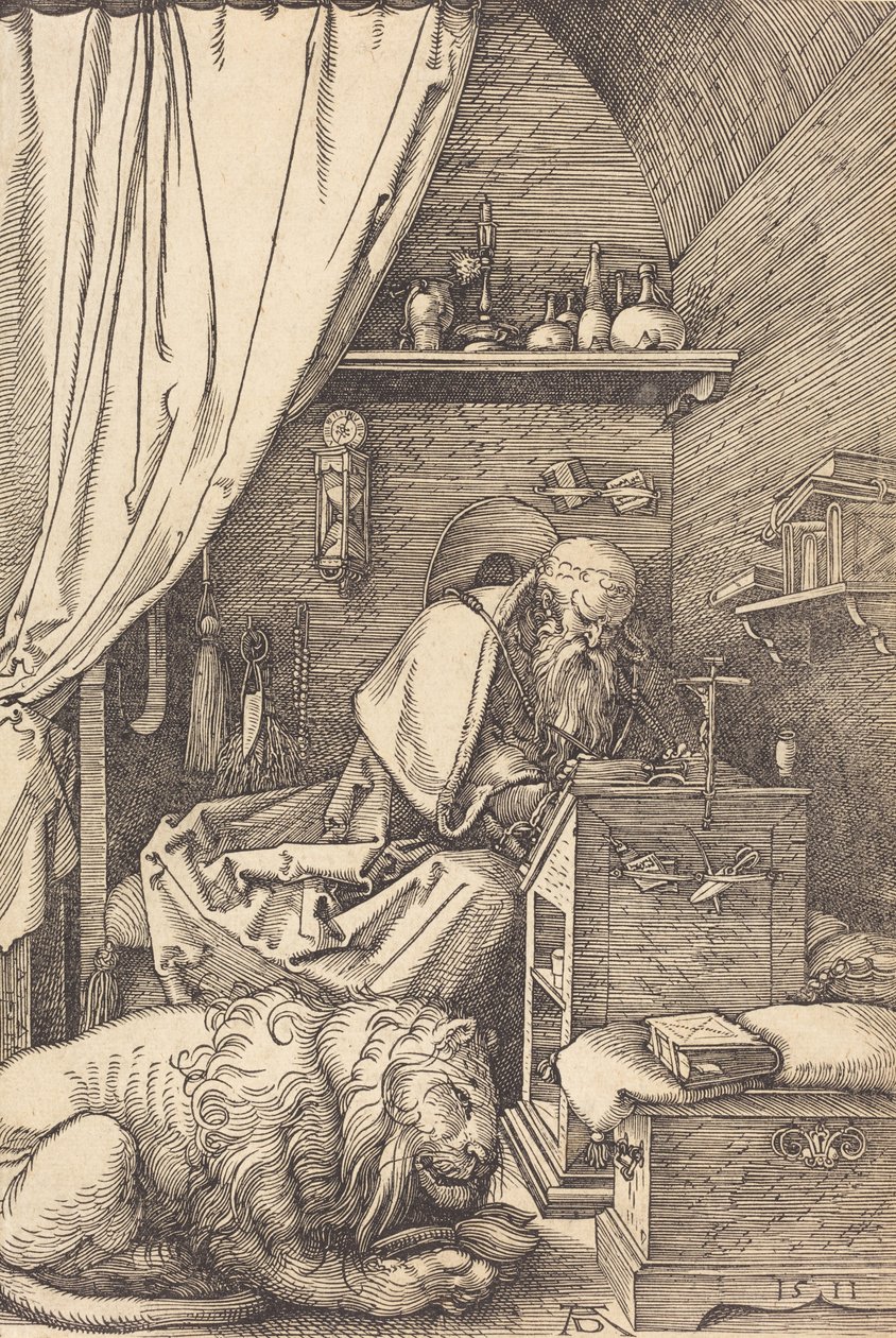 圣杰罗姆在他的牢房里，1511年。 作者 阿尔布雷希特丢勒