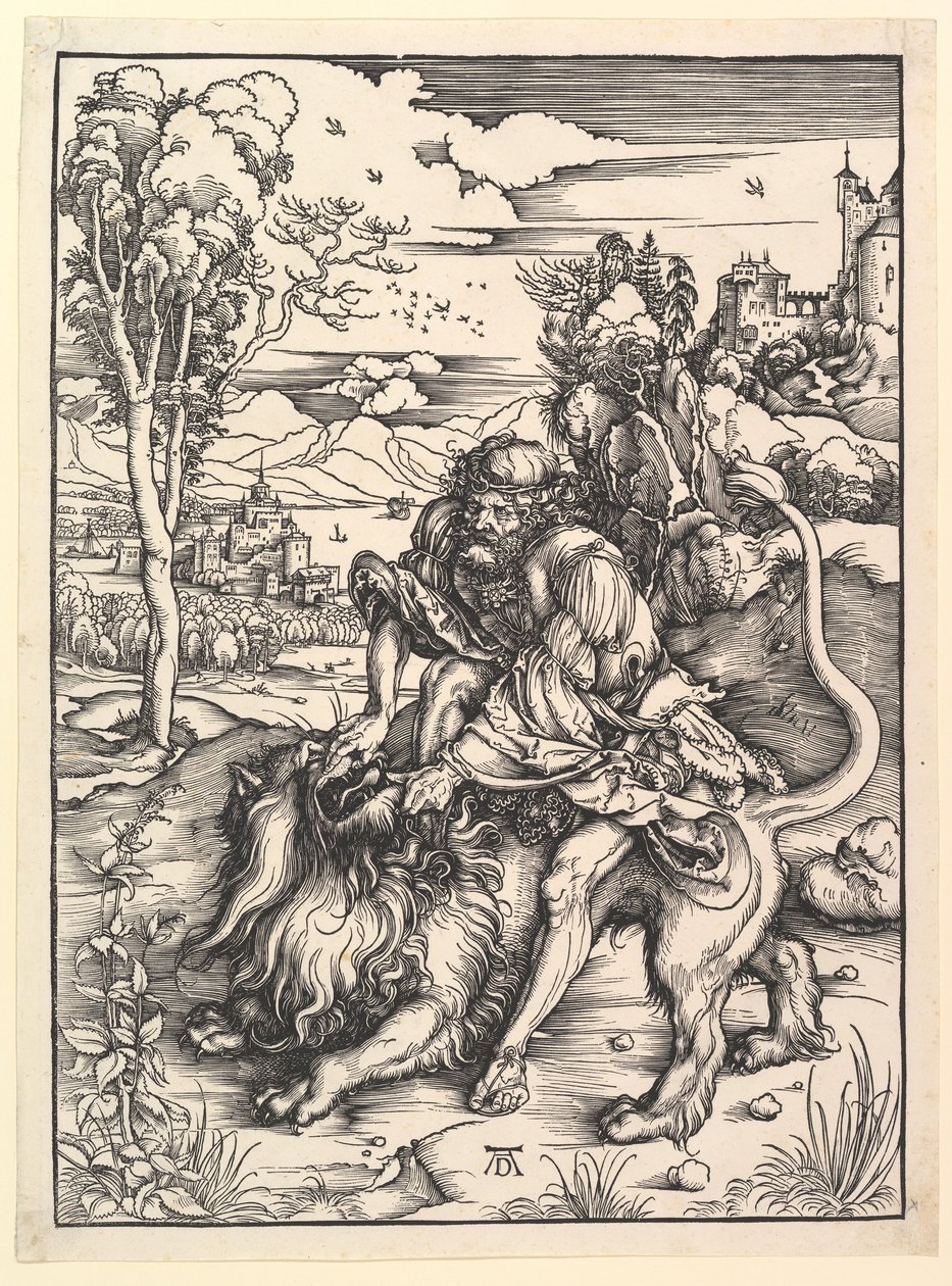 Samson Rending the Lion, ca. 1497-98. 作者 阿尔布雷希特丢勒