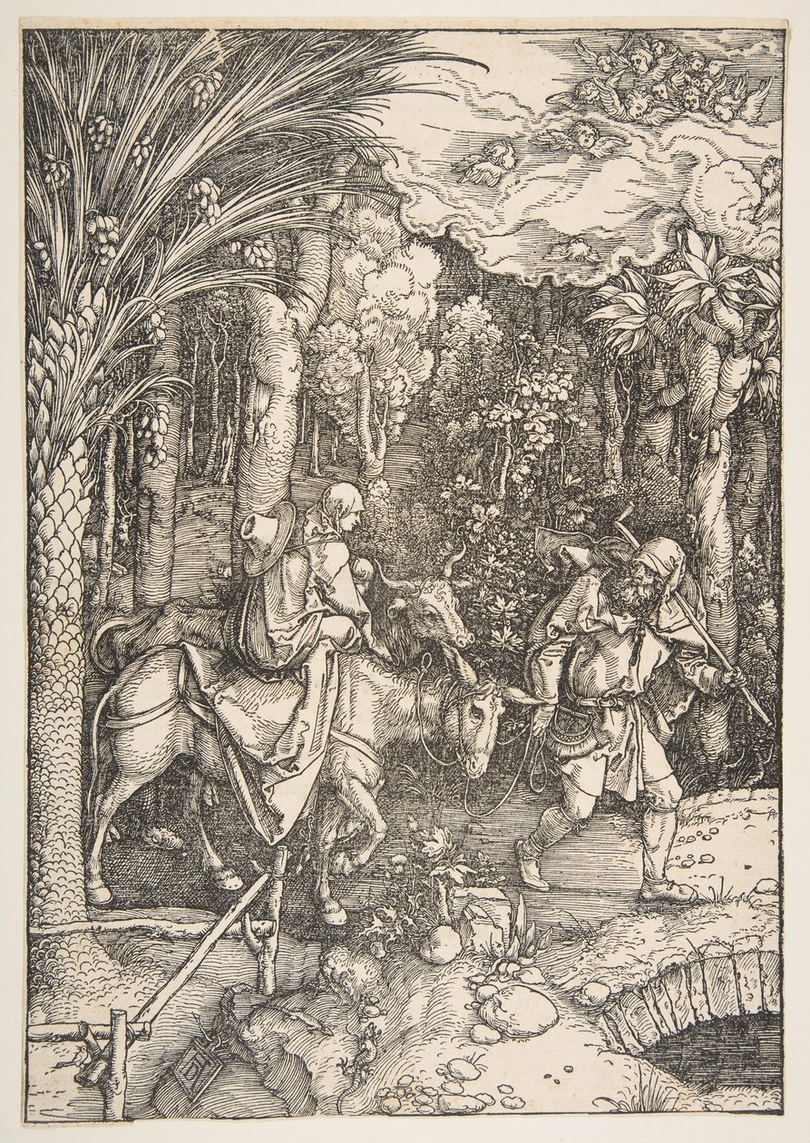 逃往埃及，出自《圣女的生活》，摘自拉丁文版，1511年。 作者 阿尔布雷希特丢勒
