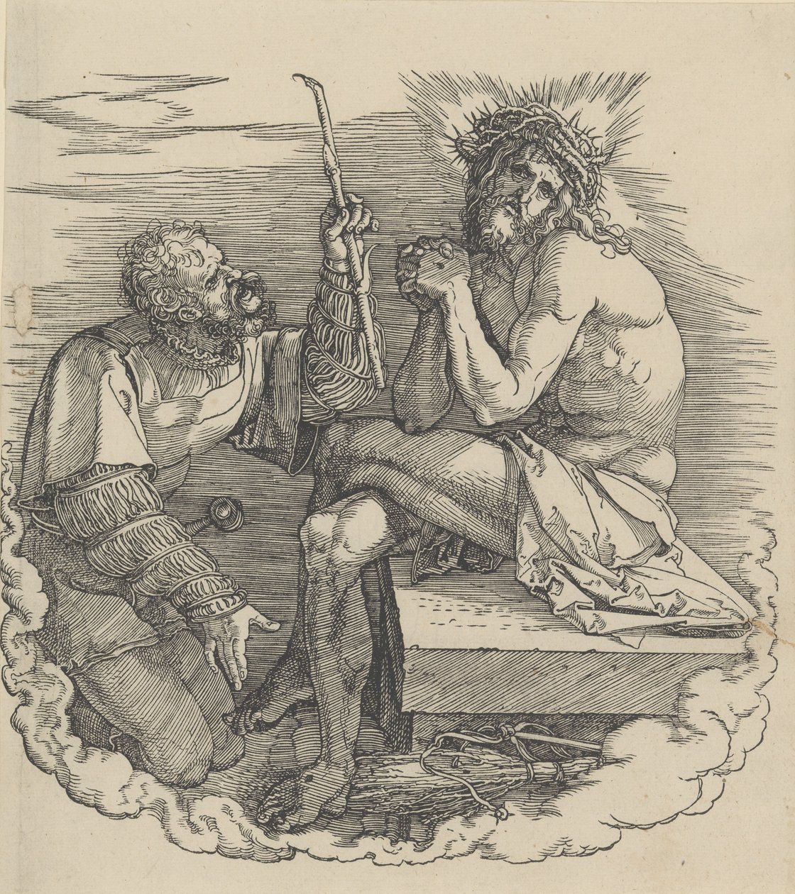被士兵嘲笑的悲哀的人，《伟大的激情》的封面画，.n.d.，n.d. 作者 阿尔布雷希特丢勒