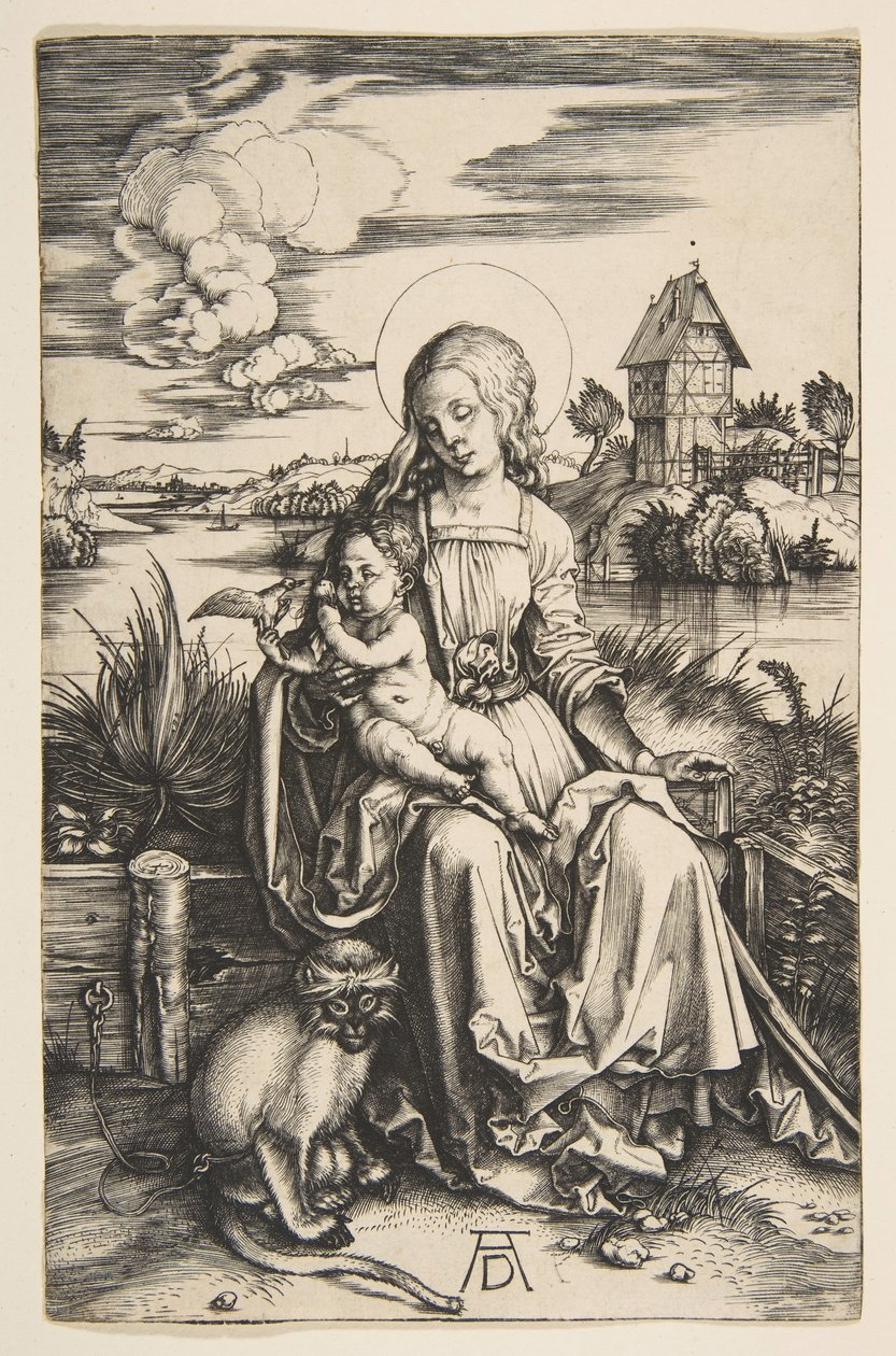 圣母子与猴子，ca。 1498。 作者 阿尔布雷希特丢勒