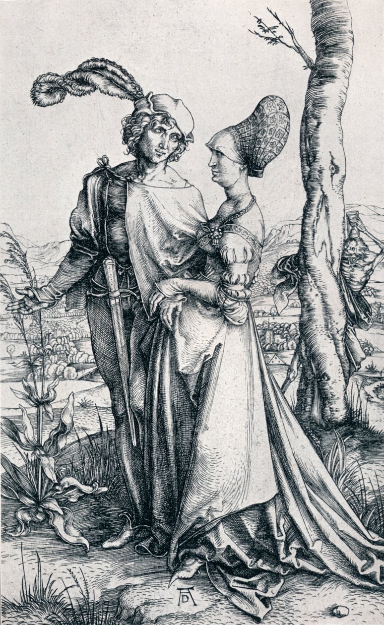 年轻夫妇受到死亡或长廊的威胁，1495年，1906年 作者 阿尔布雷希特丢勒