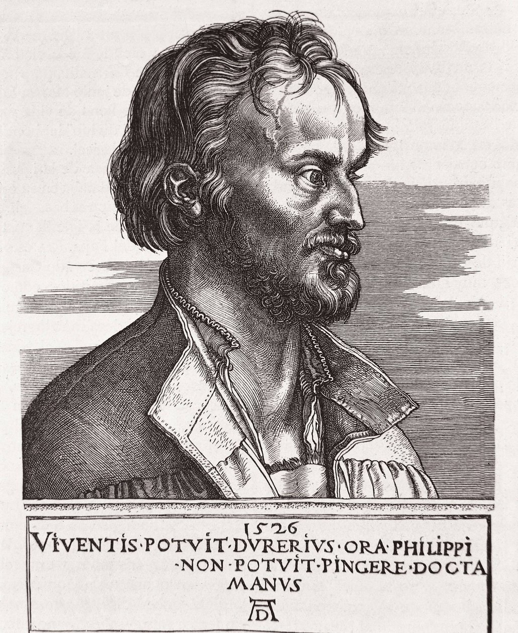 菲利普·施瓦泽德 (Philipp Schwarzerd) 称为梅兰奇顿 (1497-1560)。 神学家和路德的合作者（雕刻） 作者 阿尔布雷希特丢勒