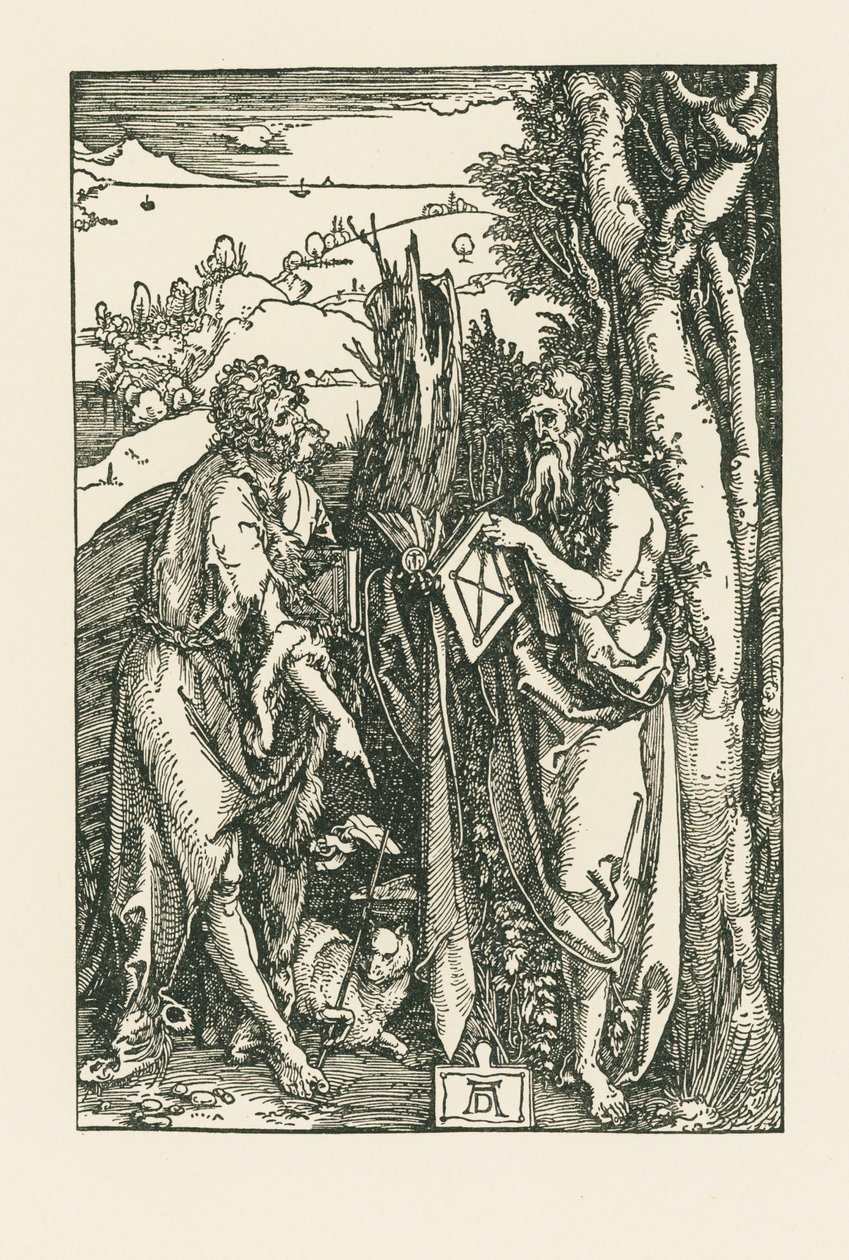 施洗者圣约翰和圣奥诺弗里乌斯，约 1503-04 年（木刻版画） 作者 阿尔布雷希特·丢勒或丢勒