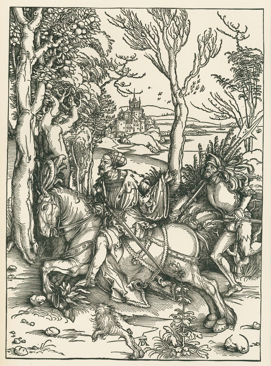 骑士与兰茨克内特》，约 1496 年（木刻版画） 作者 阿尔布雷希特·丢勒或丢勒