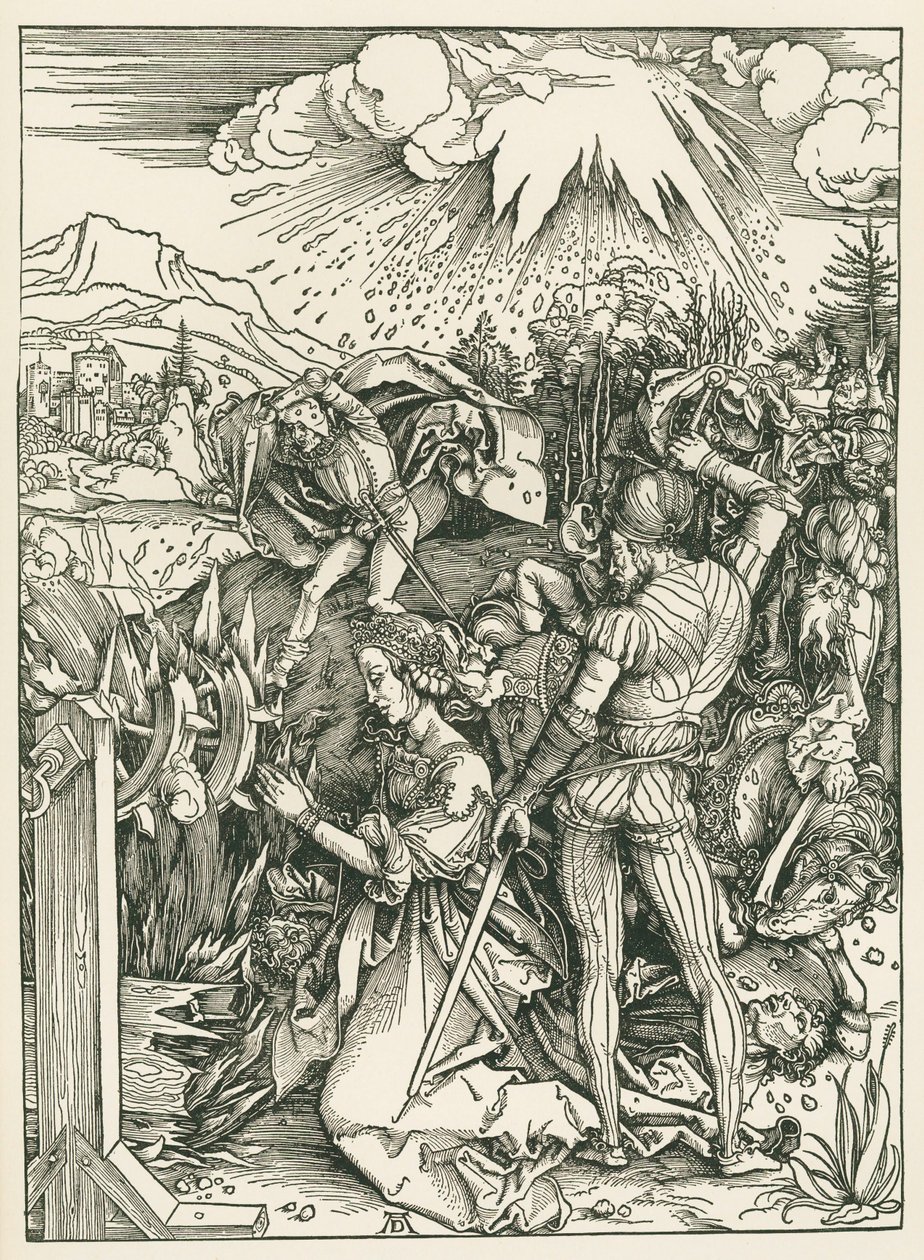 亚历山大的圣凯瑟琳殉难》，约 1498 年（木刻版画） 作者 阿尔布雷希特·丢勒或丢勒