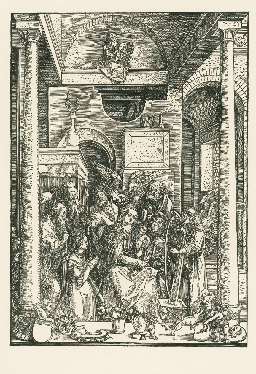 天使和圣徒膜拜的圣母》，约 1502 年（木刻版画） 作者 阿尔布雷希特·丢勒或丢勒