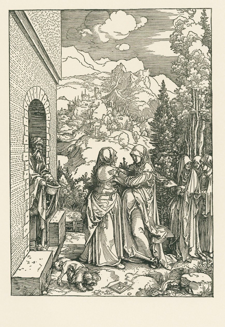 瞻礼--圣玛丽亚拜访圣伊丽莎白，约 1503-04 年（木刻版画） 作者 阿尔布雷希特·丢勒或丢勒