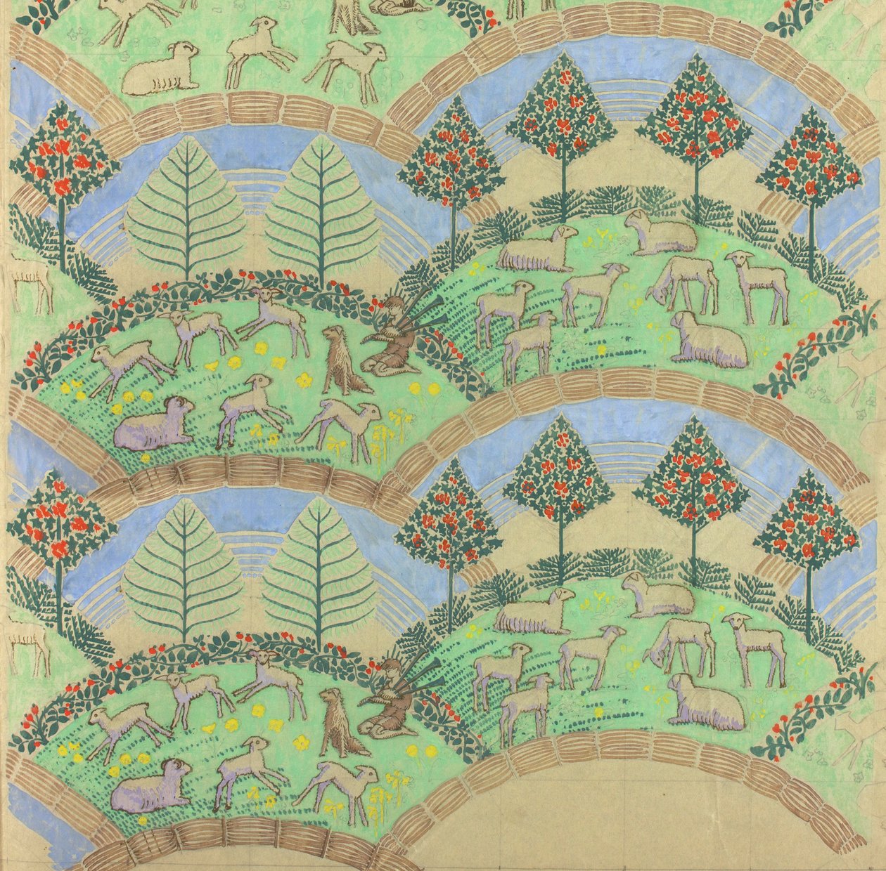 牧羊人的曲调，c.1930（纸上水粉画） 作者 亚历克·亨特