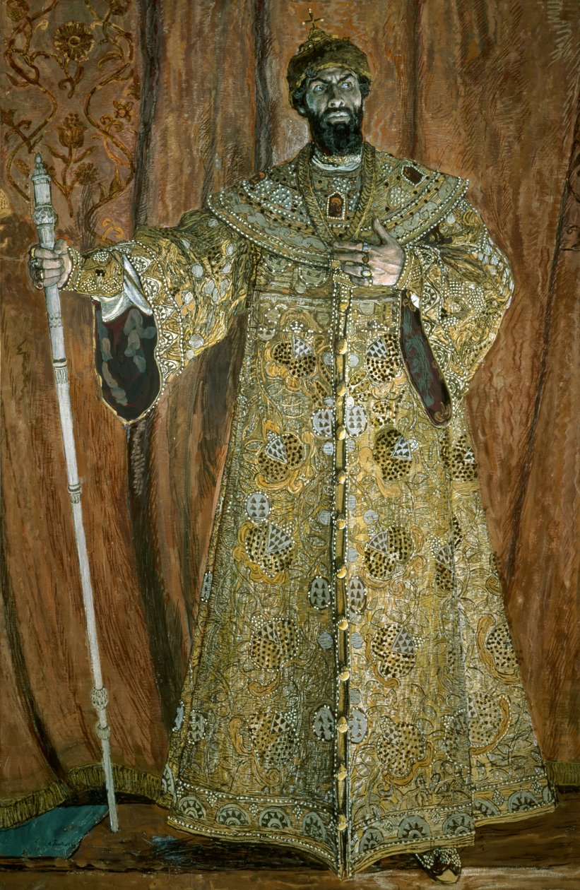 Feodor Ivanovich Chaliapin（1873-1938）的画像饰演Boris Godunov，1912年（画布上的水粉，粉彩，粉笔和金色） 作者 亚历山大·雅科夫列维奇·戈洛文