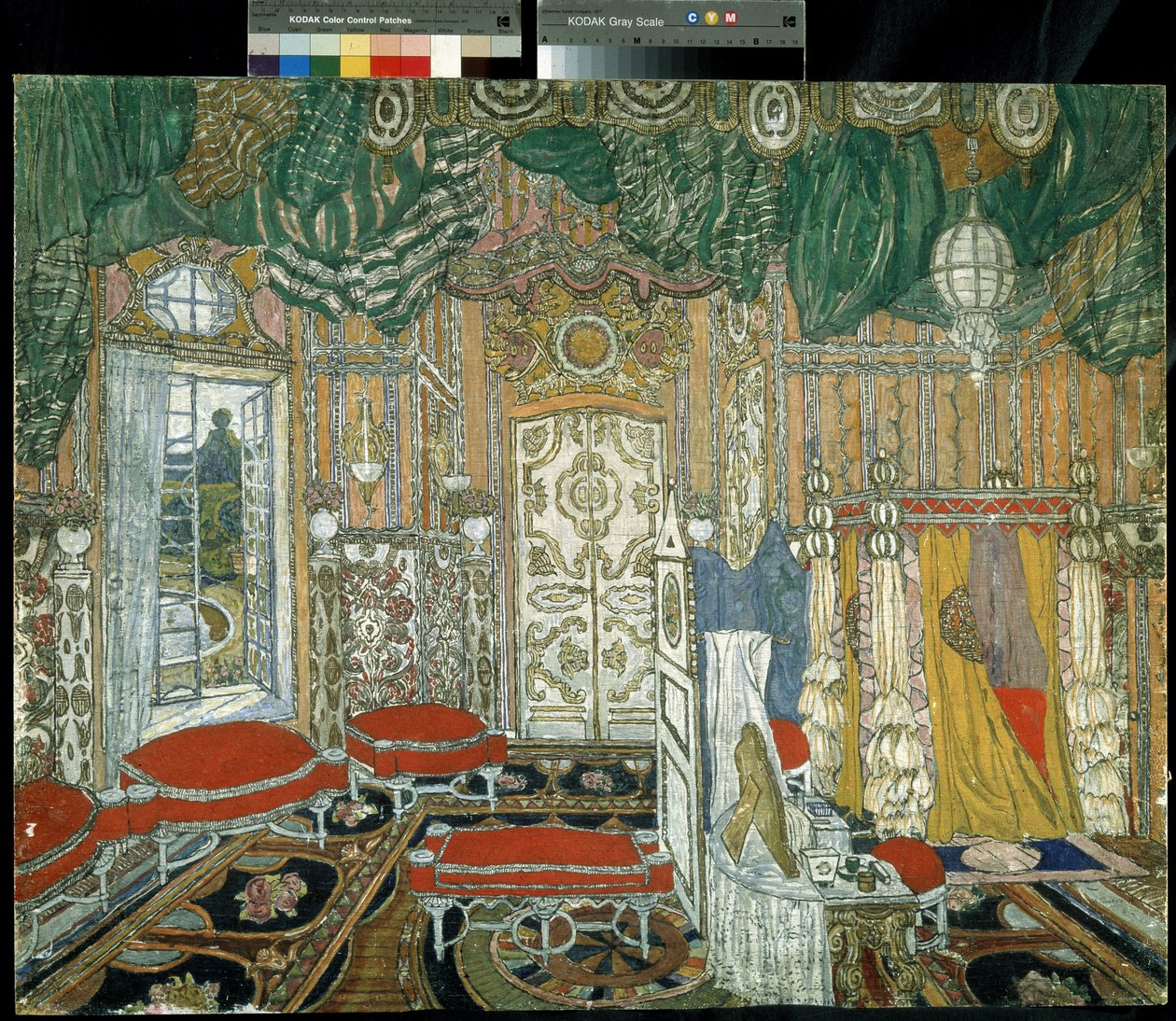 Decor preparatoire pour la piece de theatre Le mariage de Figaro de Pierre Augustin Caron de Beaumarchais (1732-1799)（P. de Beaumarchais 的戏剧作品《费加罗的婚礼》的舞台设计）。亚历山大-雅科夫列维奇-戈洛文的画作（亚历山大-戈洛文 作者 亚历山大·雅科夫列维奇·戈洛文