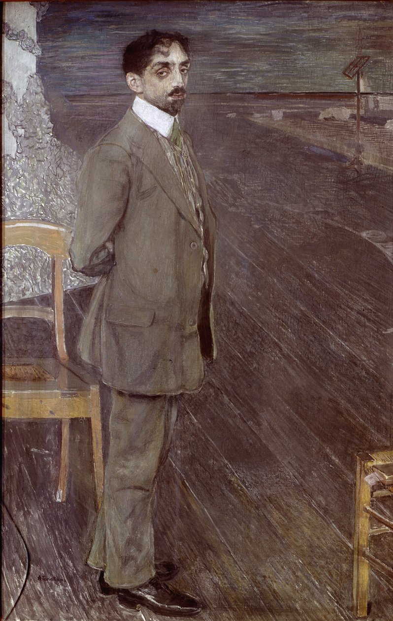 Mikhail Kuzmin的肖像，1910年（画布上的蛋彩画和粉彩画） 作者 亚历山大·雅科夫列维奇·戈洛文