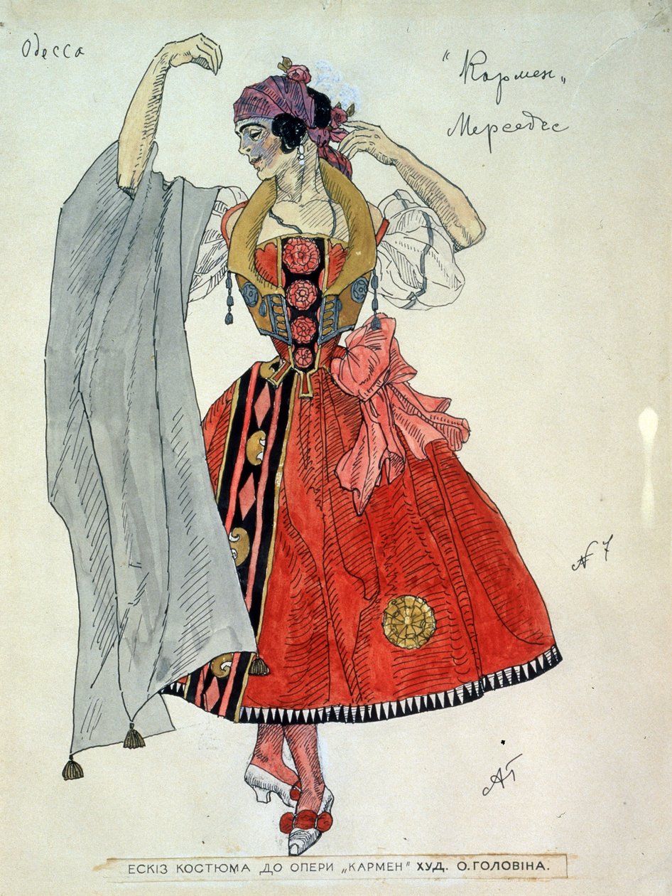 乔治-比才（1838-1875 年）歌剧《卡门》的服装设计。亚历山大-雅科夫列维奇-戈洛文（Alexandre Golovine）（1863-1930 年）的作品，纸上水墨画 作者 亚历山大·雅科夫列维奇·戈洛文