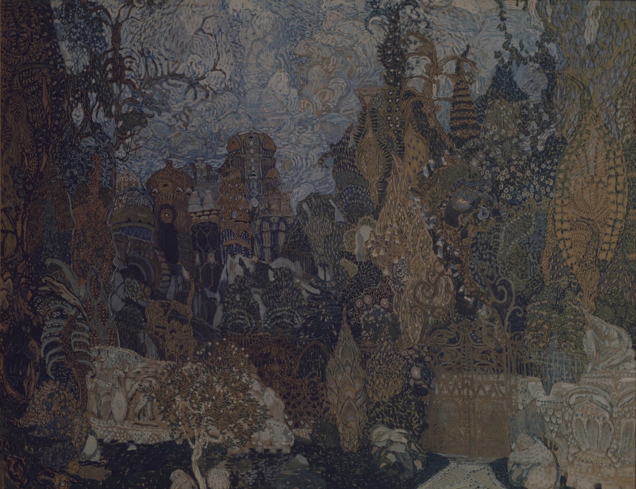 I. Stravinsky创作的芭蕾舞剧《火鸟》的舞台设计，1910年 作者 亚历山大·雅科夫列维奇·戈洛文