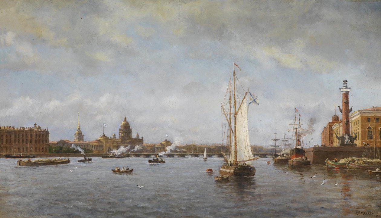 涅瓦河在瓦西里岛的景色，1898年 作者 亚历山大·卡洛维奇·贝格罗夫