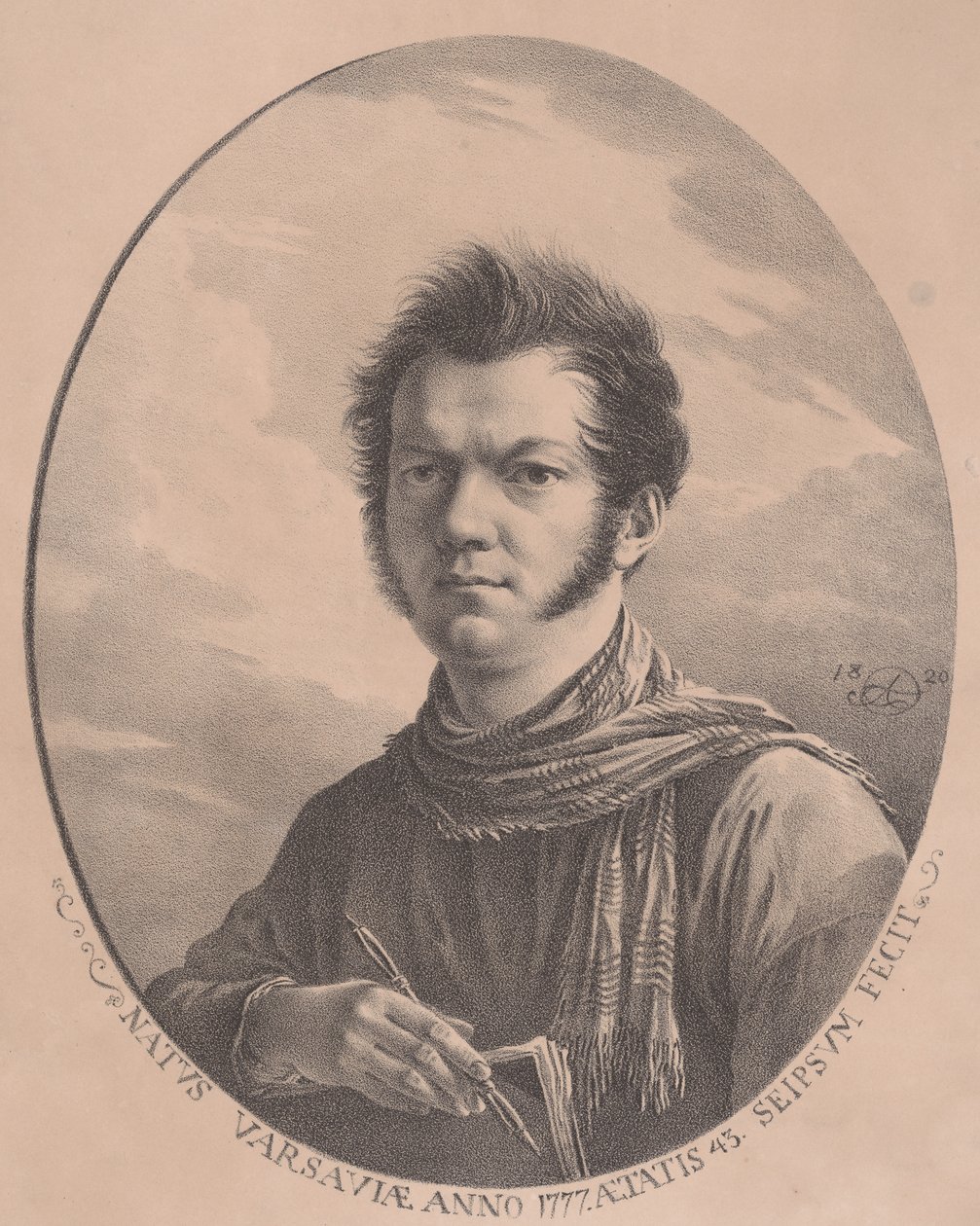 带着画册和笔的自画像，1819., 1819. 作者 亚历山大·奥尔洛夫斯基