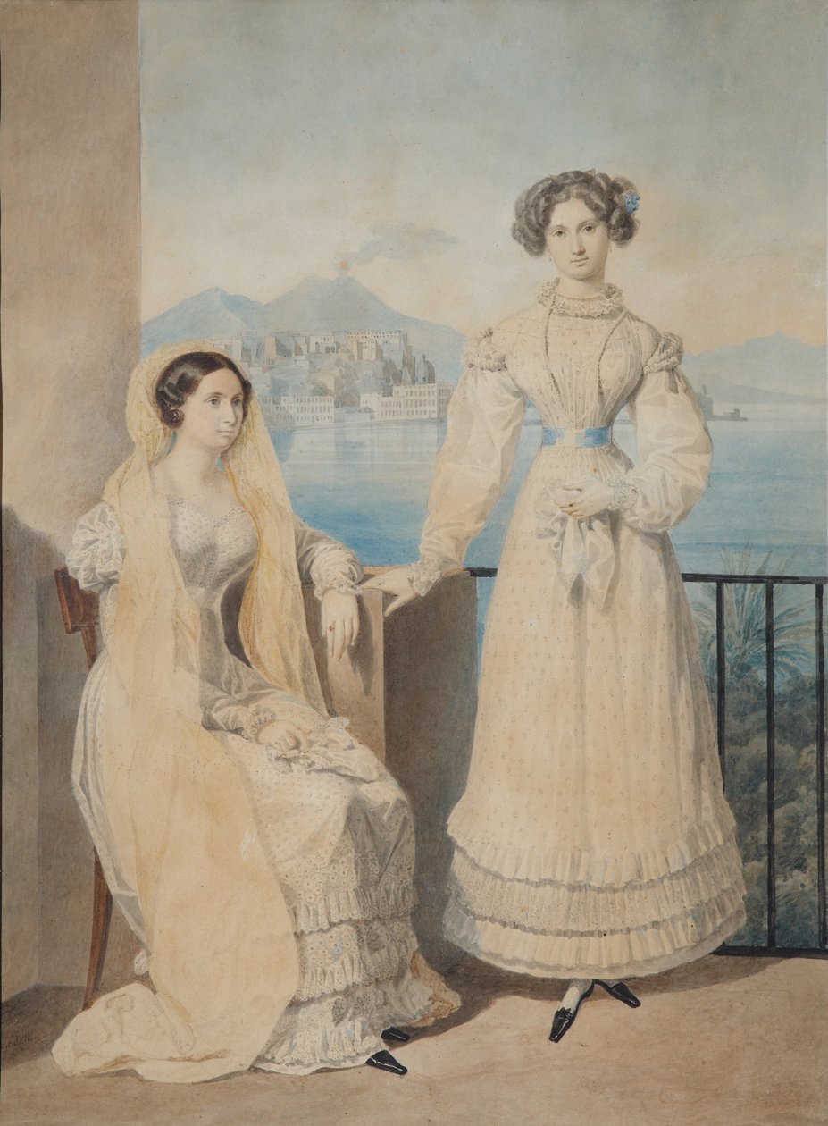 修女伯爵夫人Dorothea 1804-1863和Catherine 1803-1888 von Tiesenhausen的肖像，1825年 作者 亚历山大·巴甫洛维奇·布留洛夫
