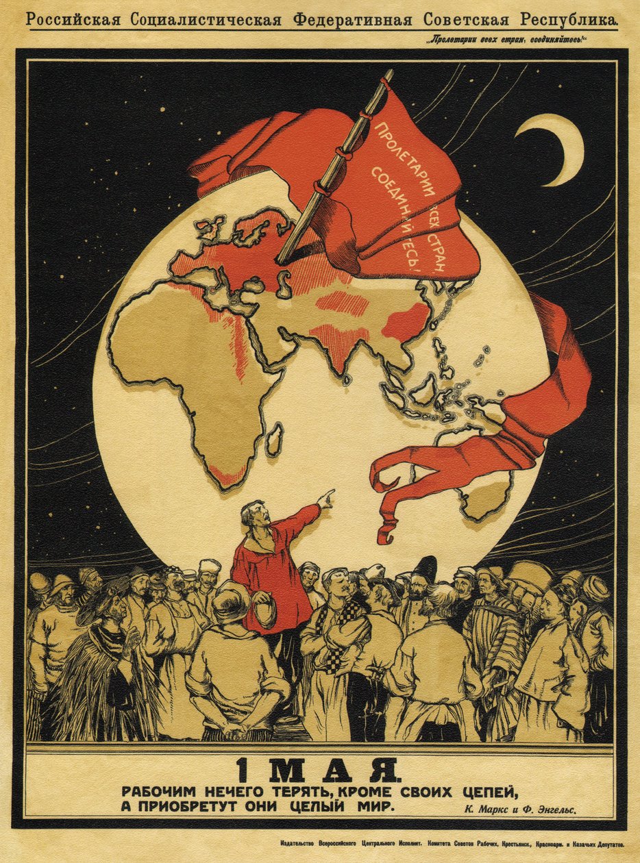 5 月 1 日。 工人没有什么可失去的，但他们可以赢得整个世界 - Apsit, Alexander Petrovich (1880-1944) - 1919 - 彩色石版画 - 95x71 - 俄罗斯国家图书馆，莫斯科 作者 亚历山卓的后殿