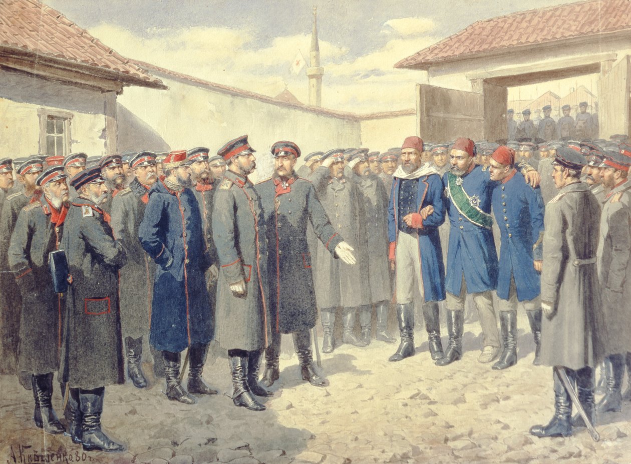Plevna的陨落，受伤的Osman-Pashah在亚历山大二世之前（1818-1881），1880年 作者 亚历山大·达尼洛维奇·基夫申科（Aleksei Danilovich Kivshenko）