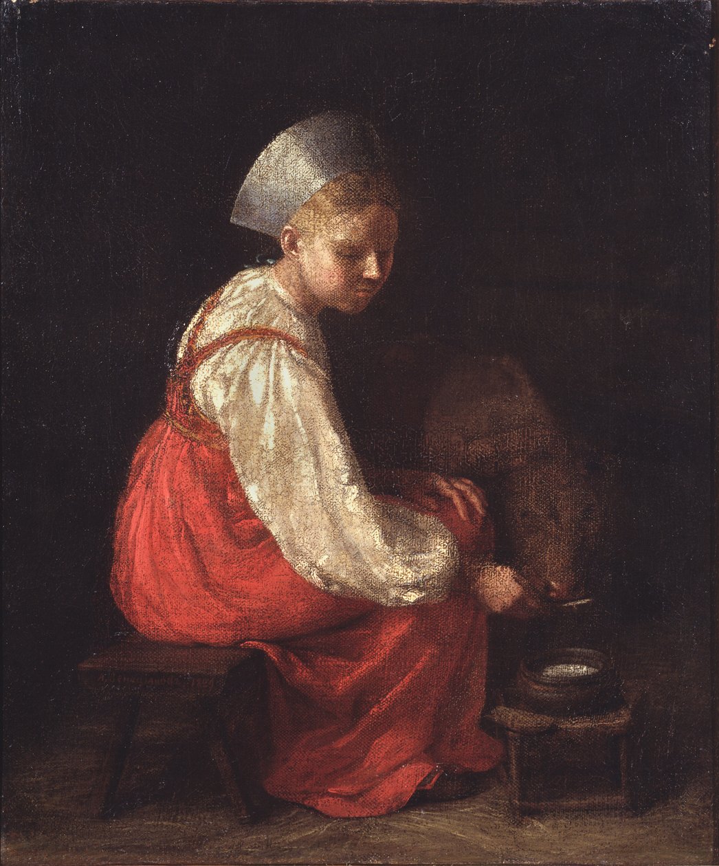 有小牛的农民女孩，1829年 作者 Aleksei Gavrilovich Venetsianov