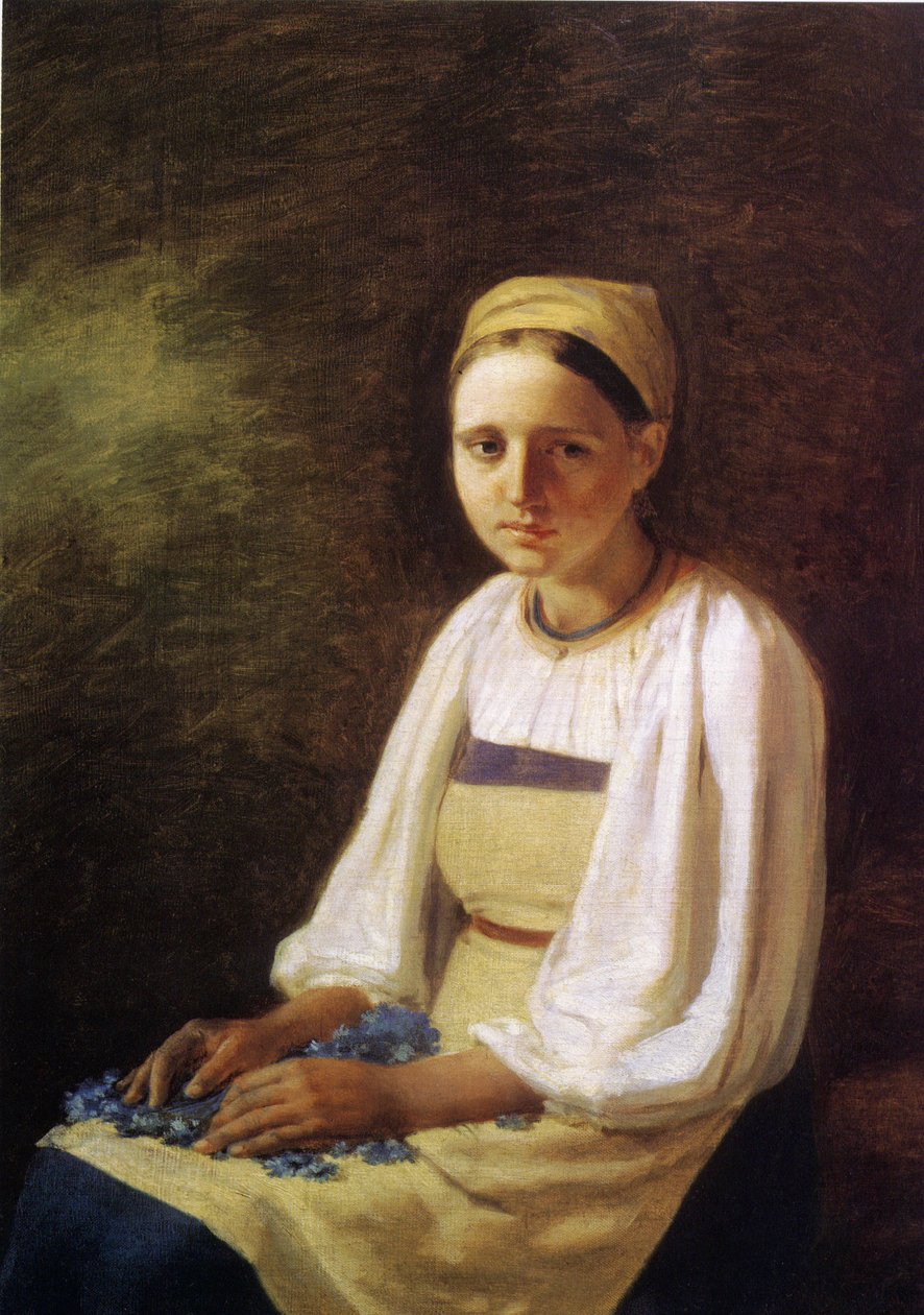 一个矢车菊的农民女孩，1820年代 作者 Aleksei Gavrilovich Venetsianov