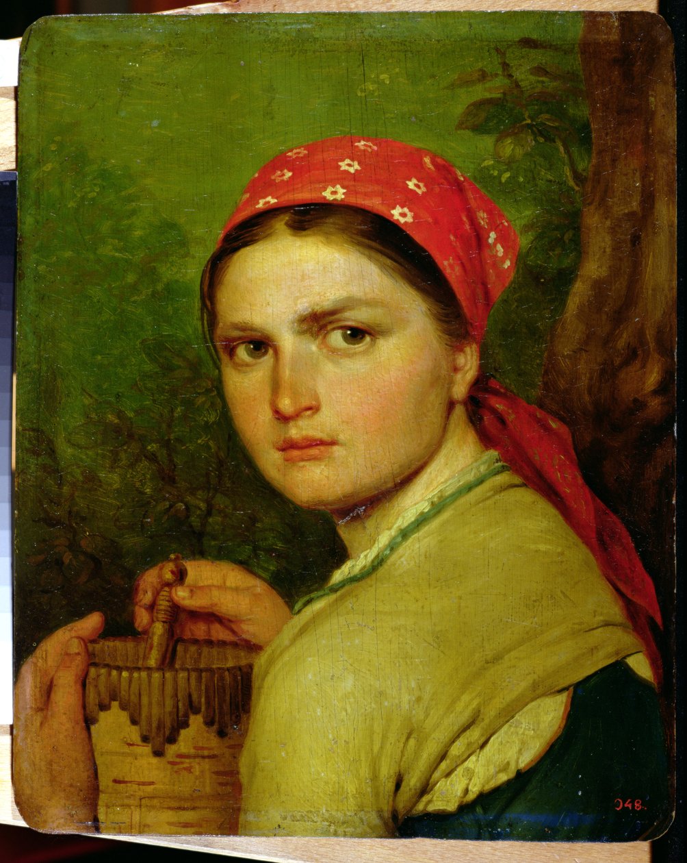 有桦树皮瓶子的女孩，c.1824 作者 Aleksei Gavrilovich Venetsianov